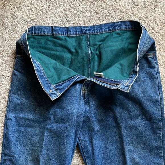 LL Bean Double L Green Fleece Lined Relaxed Fit Mens Jeans EUC Size 38X29 - Picture 4 of 9